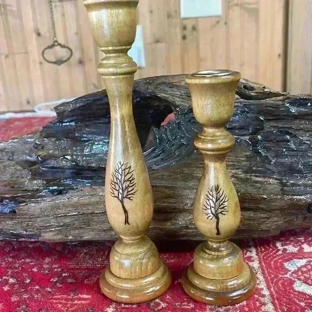 Handcrafted, beautiful tree, candle sticks. These are one of a kind.